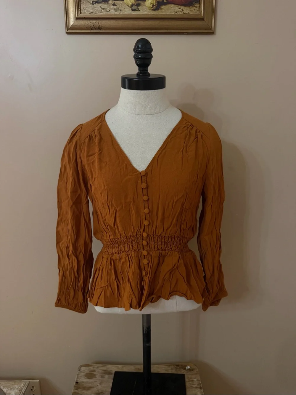 Banana republic Rust Brown Button-Front Peplum Blouse